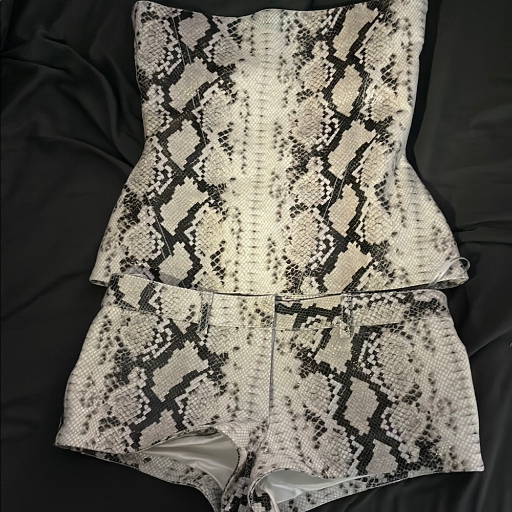 Retrofete Leonie Snakeskin Print Strapless Top